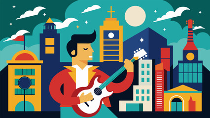 Delve into the roots of rock and roll as we take a journey through the citys historic music venues and iconic album covers. Vector illustration