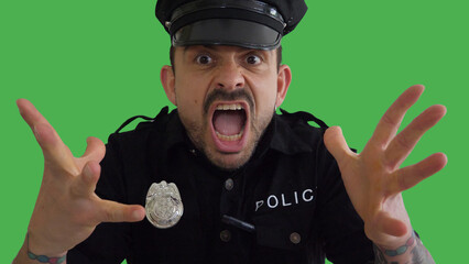 Policeman showing expressions: screaming