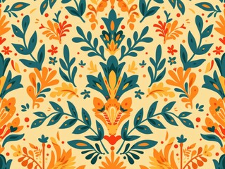 Vibrant Botanical Pattern with Colorful Floral Design