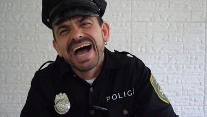 Policeman showing expressions: happy