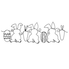 Continuous line drawing. A simple line drawing of an Easter bunny, featuring minimal details and a whimsical appearance