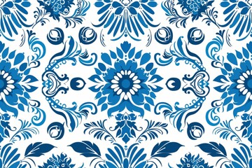 Fototapeta premium Elegant Blue and White Floral Pattern Wallpaper Design