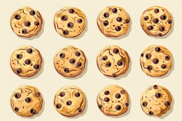 Obraz premium A row of chocolate chip cookies with a light brown color