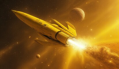 Fototapeta premium rocket in space or spaceship and space or wallpaper rocket or wallpaper yellow rocket or wallpaper galaxy