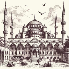 Sketch of the Blue Mosque in Istanbul Turkey Vector illustration