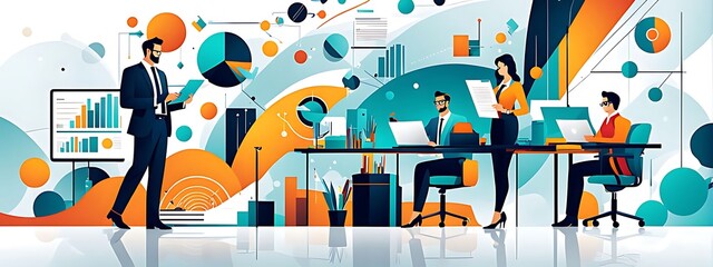  Design art concept abstract contemporary modern background business graphic idea. Work concept art design retro office poster icon hand team success digital ad artwork visual technology research job.