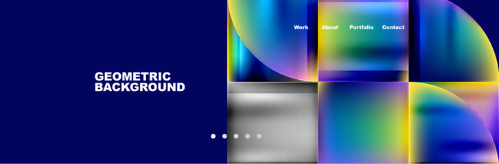 An electric blue background with a vibrant mix of violet squares, magenta circles, and rectangles creating a symmetrical art piece. Perfect for a modern brands gas font design