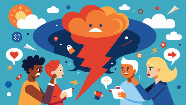 Social media erupting with heated debates and arguments creating a virtual tornado of opinions and emotions..