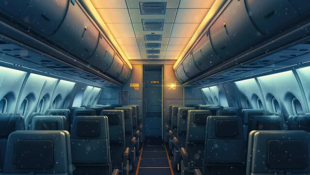 Animation passenger aircraft cabin. seamless 4k video looping background. generated with ai