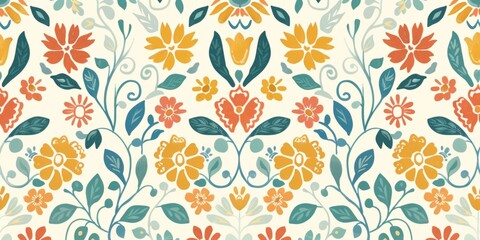 Vibrant Retro Floral Pattern Wallpaper Design