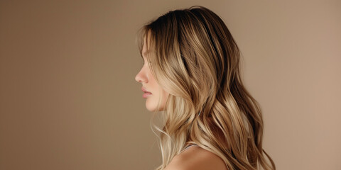 Fototapeta premium Chic Sophistication: Captivating Profile of a Woman with Light Blonde Hair - Fashion, Style, Trendy - Clean composition, Ample negative space