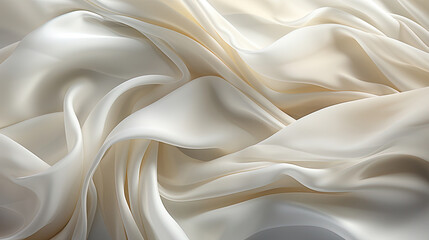 Obraz premium Contemporary Fluttering White Color Silk Fabric in Space With Delicate Folds on Bokeh Background