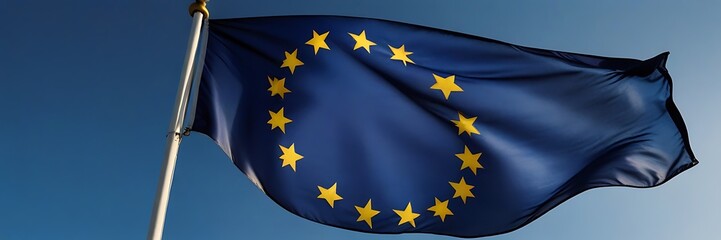 The flag of The European Union flapping in the wind. Economic and finance Community. Politics and Economy. Transnational political government