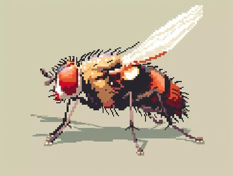 8-bit pixel cute fly, pixel art vector illustration.