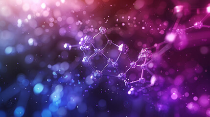 Cosmic purple to twilight blue with futuristic molecular structures Small polygons transitioning in color, symbolizing the blend of art and science.