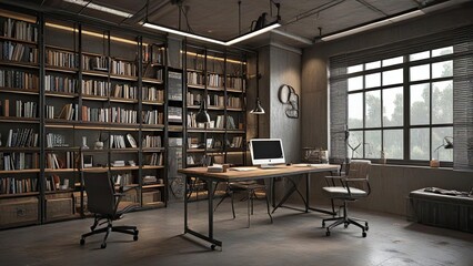 3D interior design for work space with an industrial concept