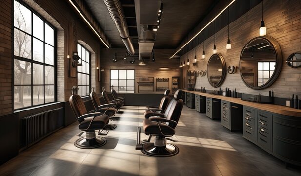 barber shop interior design with industrial architectural style