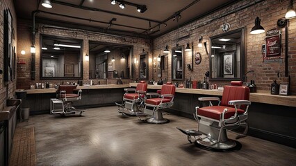 barber shop interior design with industrial architectural style