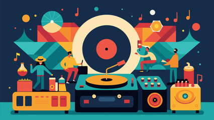 Come for the music stay for the sensory experiences at our event where vintage vinyl hits and sensory delights will leave you wanting more. Vector illustration