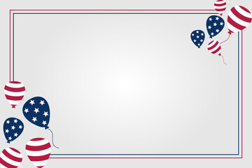 Obraz premium american holiday poster frame decoration with flag icons, balloons and stars. border template design for greeting card, invitation, banner, social media, web.