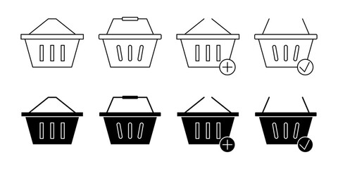 shopping cart icon set. simple symbol of internet shop purchase. isolated design on white background for app, web, poster, social media.