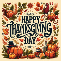 Free Vector Happy thanksgiving day vector lettering quote,