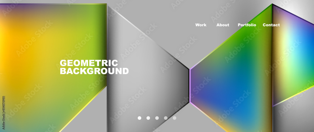 Poster a geometric background featuring triangles, rectangles, circles, and a pattern of electric blue, mag