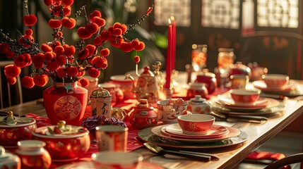 Vibrant Chinese New Year Table Setting: Celebrating Asian New Year Traditions