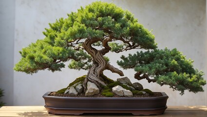 A realistic beautiful bonsai tree in natural garden