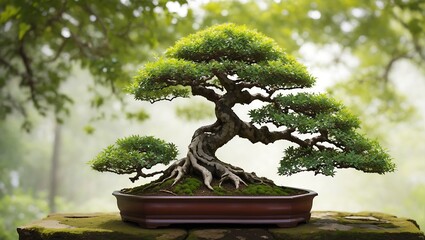 A realistic beautiful bonsai tree in natural garden
