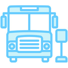 School Bus blue color icon, related to kindergarten theme, use for UI or UX kit, web and app development