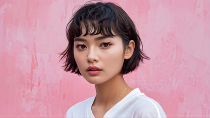 Timeless Elegance: Pixie Cut on Beautiful Asian Woman, Radiant Beauty: Hairstyle for Stunning Lady, Graceful Charm: Enhancing Beauty, Effortless Sophistication: Asian Beauty with Pixie Haircut