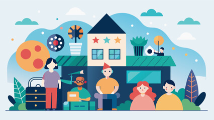 A community center hosts a free weekly Neurodiversity Film Series showcasing movies and documentaries that promote acceptance and understanding of. Vector illustration