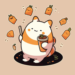 A very cute rabbit with a little carrot.