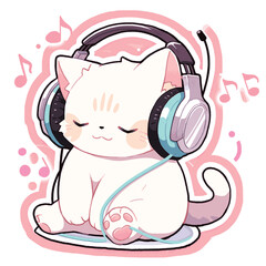 Little cat sitting and listening to music