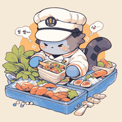 cat cooking sushi japan food
