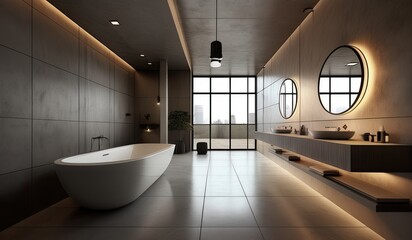 Modern bathroom interior with shower and mirror using an industrial concept