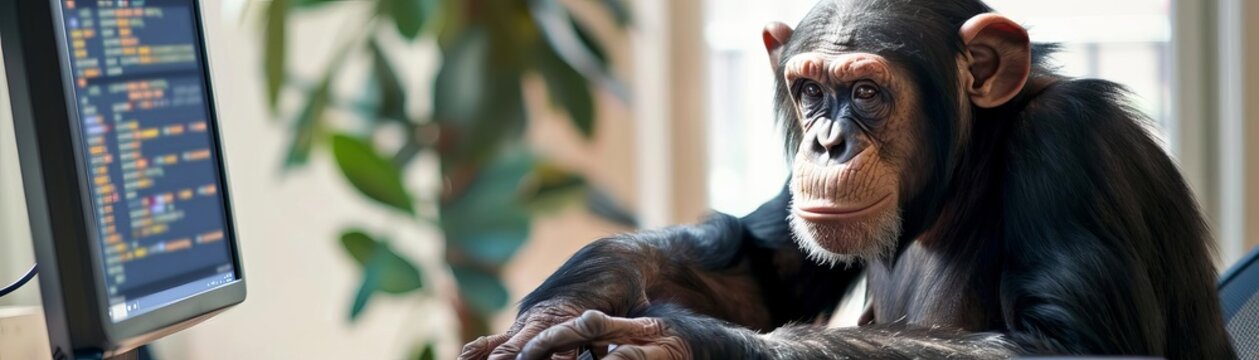 A chimpanzee as a computer programmer, expertly coding and debugging software applications