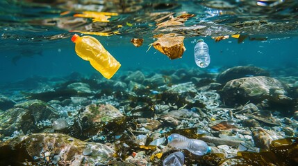 An image of a plastic bottle floating in the ocean