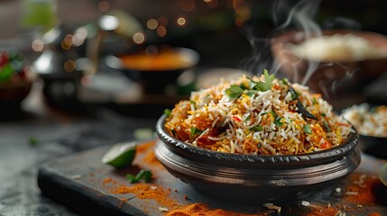 Delicious Indian Biryani on Restaurant Table: Authentic Culinary Delight