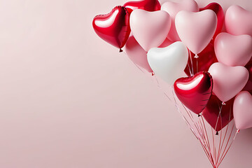 Valentine's day hearts balloons in left side with copy-space background concept, big blank space. Balloon of Love: Valentine's Day Hearts