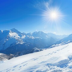 Fototapeta na wymiar A beautiful snow-capped mountain range under a bright sun.