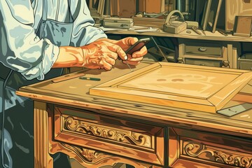 A man is working on a piece of wood, possibly making a cabinet - Powered by Adobe
