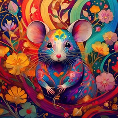 rat and mouse water color art. a spotted mouse 