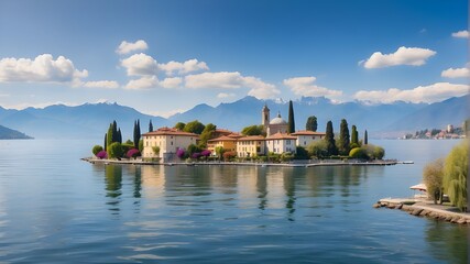 Beautiful Lago Maggiore lake. Northern Italy's lovely town of Laveno Mombello - Powered by Adobe