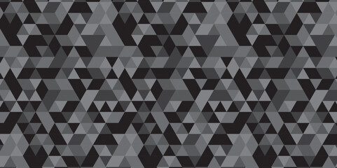 Abstract geometric black and gray background seamless mosaic and low polygon triangle texture wallpaper. Triangle shape retro wall grid pattern geometric ornament tile vector square element.