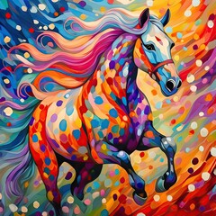 horse of the rainbow. a spotted horse with colorfull