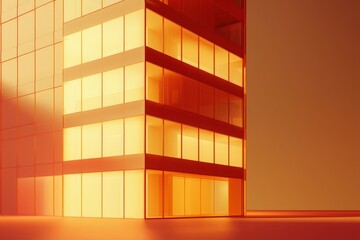 A tall building with a lot of windows and a yellow tint