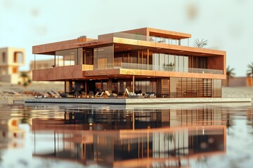 Obraz premium A large building is floating on a body of water