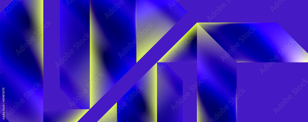 Poster A computergenerated image featuring a colorful geometric pattern with blue and yellow triangles on a vibrant purple background, creating a symmetrical and eyecatching design